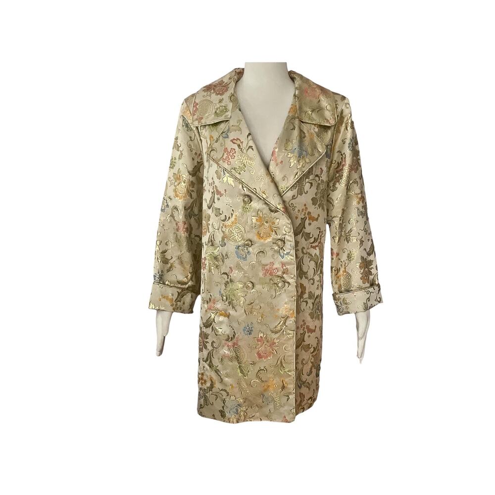 Vintage 90s Floral Metallic Cheongsam Coat - Made in USA